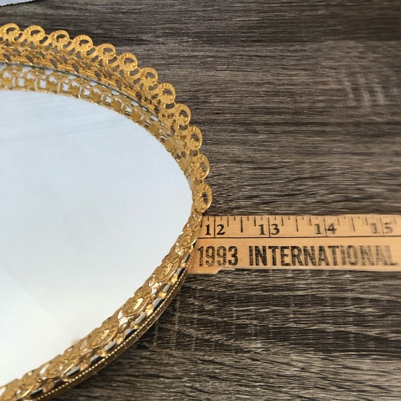 Vtg Ornate Gold Mirrored Vanity Tray - Picture 7 of 13